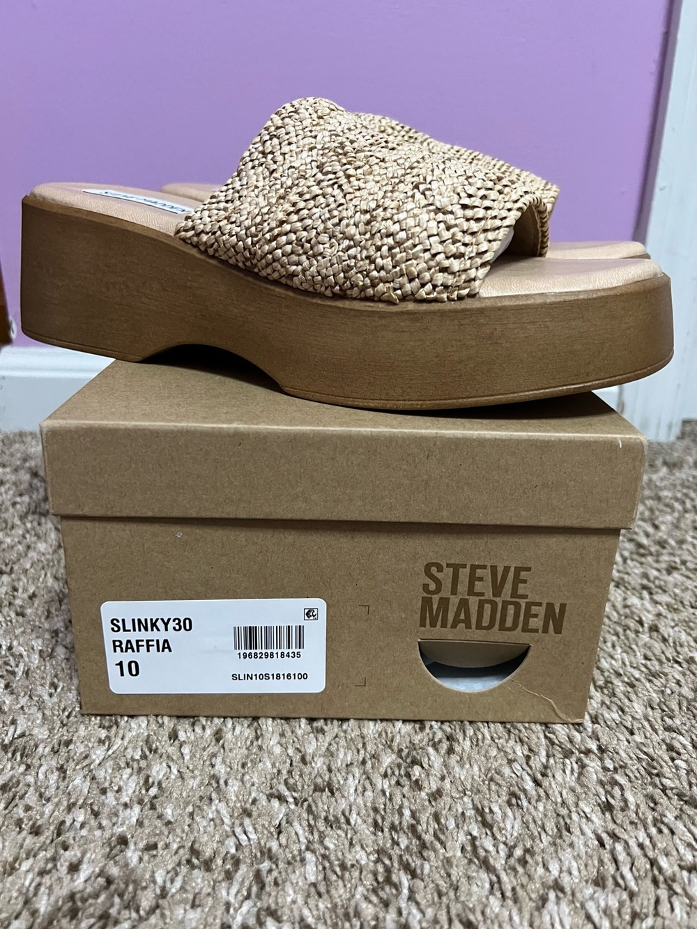 Steve Madden Raffia Platform Slide in Natural Tan - Size 10